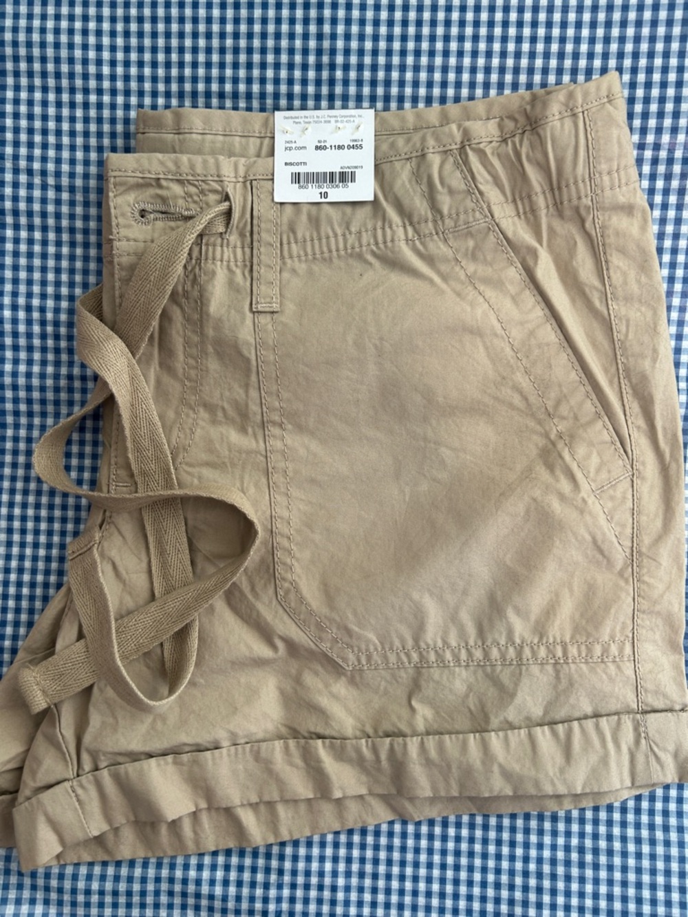 JCP Khaki Drawstring Cargo Shorts